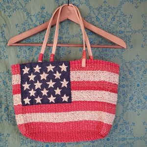 Amanda Smith Woven Americana Handbag Tote Bag Red White & Blue Stars & Stripes